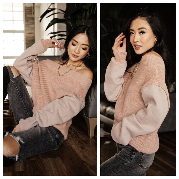 bohme Sweaters - Bohme Contrast Sleeve Sweater - Pink